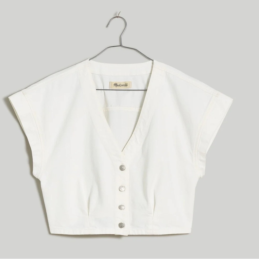 SOLD Madewell White Cropped Button-Down Shirt - Picture 3 of 6